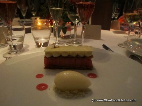 The Greenhouse Rhubard and Apple Millefeulle with pear sorbet