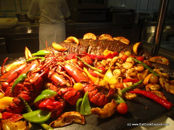 Friday Bruch at the Ritz Carlton -King Fish and a mountain of lobster at the Caravan Restaurant