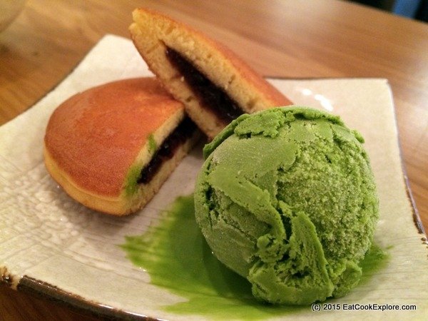 Muga Dorayaki Japanese Pancake with green tea ice cream. 