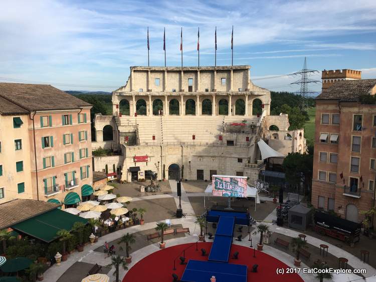 A view of the piazza from Bar Collesseo Europa Park