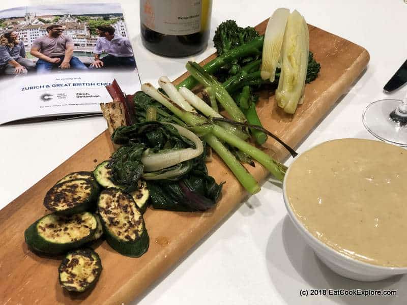 Visit Zurich Josh Eggleton's Mushroom and Cheese Fondue with charred vegetables